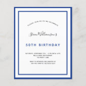 Mannen voor verjaardagsnavy blauwe witte uitnodigi (Voorkant)