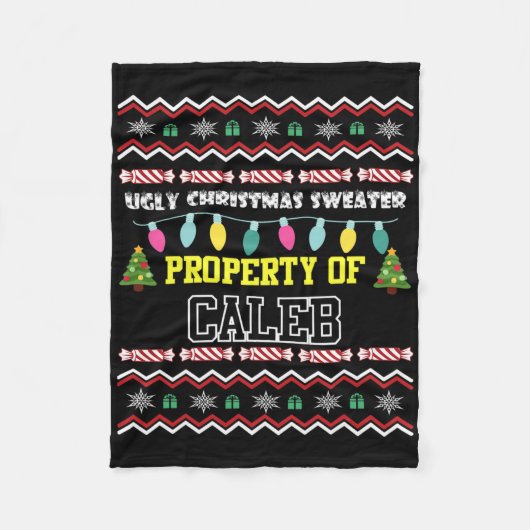 Mannen voornaam Caleb Ugly Christmas Fleece Deken (Voorkant)