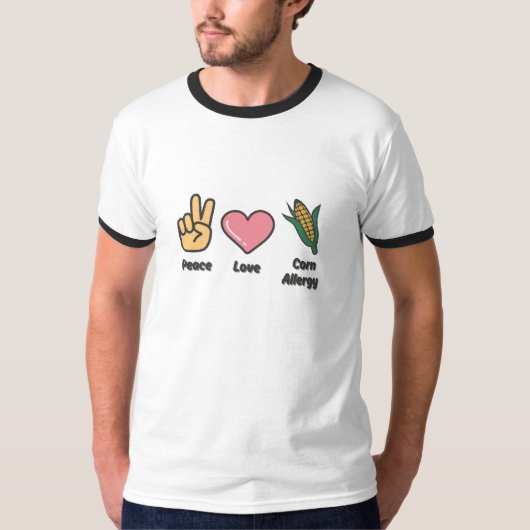 Mannen vrede liefde maïs allergie t-shirt (Voorkant)