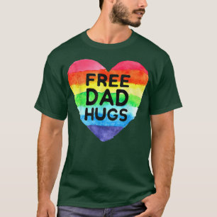 Mannen Vrij Pap Hugs Rainbow Heart Flag Gay LGBT P T-shirt