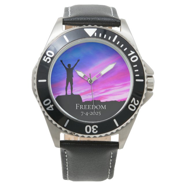 mannen *~* Vrijheidsprijs Afstuderen Pensioen Sky Horloge (Voorkant)
