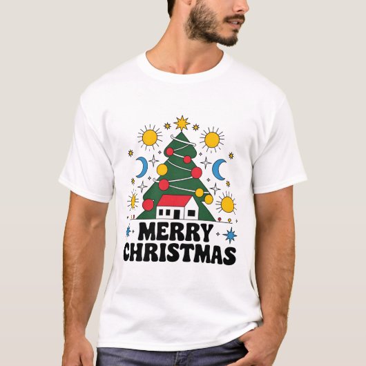 Mannen Vrolijk Kerst Basic T-shirt: Feestelijk Nie T-shirt (Voorkant)