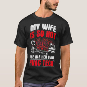 Mannen vrouw die zo heet is, heeft haar eigen HVAC T-shirt