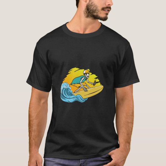 Mannen Vrouwen Gift Menselijk Skelet Schedel Surfe T-shirt (Voorkant)