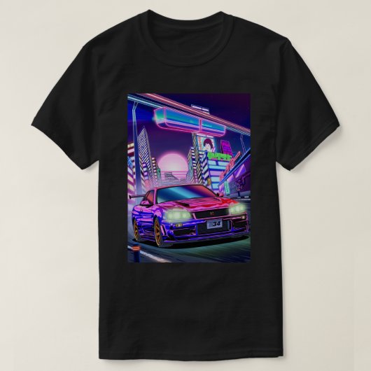 Mannen vrouwen Nissan Skyline Gt-R34 Vaporwave T-shirt (Design voorkant)