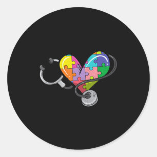Mannen vrouwen stethoscoop autisme hart kleurrijke ronde sticker