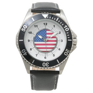 Mannen VS Roestvrij staal Zwart lederen band Horloge