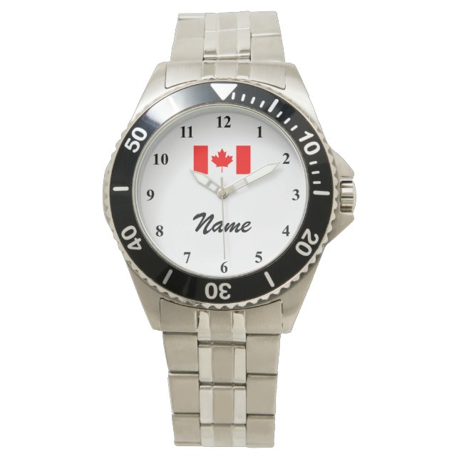 Mannen watches met aangepaste naam en Canadese vla Horloge (Voorkant)