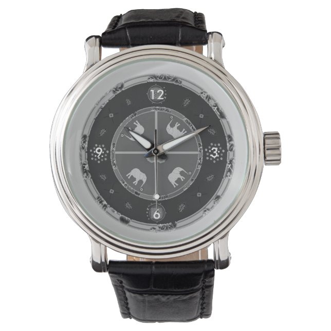 Mannen Watches Zwart Custom olifanten Horloge (Voorkant)