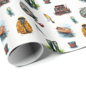 Mannen Waterverf Vist Gear Pattern Cadeaupapier (Rol Hoek)