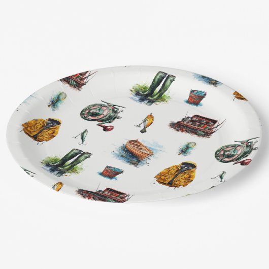 Mannen Waterverf Vist Gear Pattern Papieren Bordje (Gekanteld)