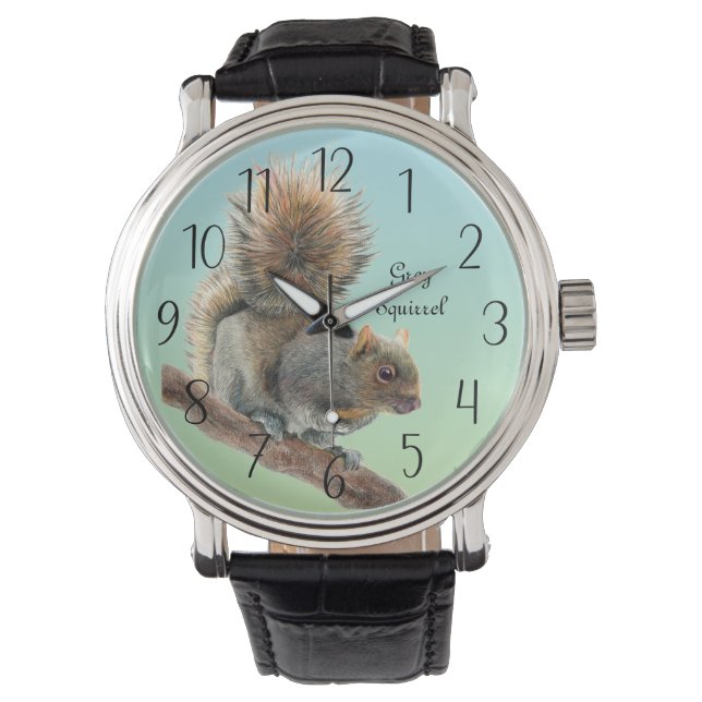 Mannen Waterverf Wildlife Grijze eekhoorn Horloge (Voorkant)
