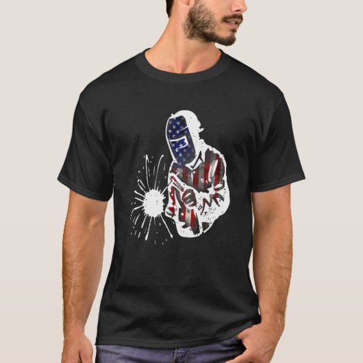Mannen Welder Distress US American Flag Welding P T-shirt (Voorkant)