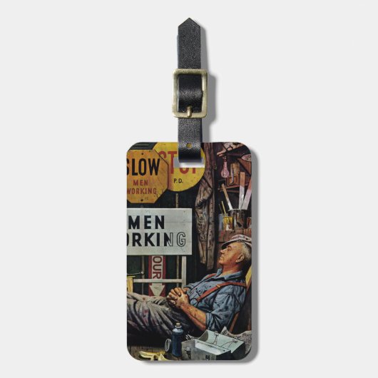 Mannen werken bagagelabel (Voorkant verticaal)