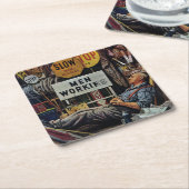 Mannen werken kartonnen onderzetters (Schuin)