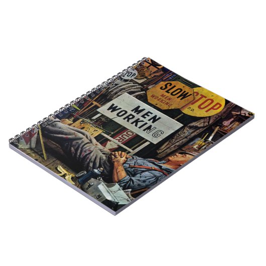 Mannen werken notitieboek (Linkerzijde)