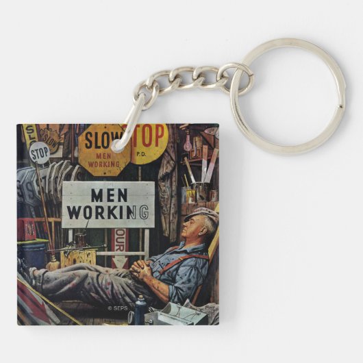 Mannen werken sleutelhanger (Achterkant)