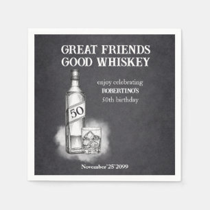 Mannen Whiskey Thema Schetsstijl 50ste Verjaardag Servet