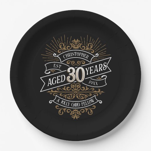 Mannen whisky 30e verjaardag papieren bordje (Voorkant)