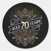 Mannen whisky 70e verjaardag ronde sticker (Voorkant)