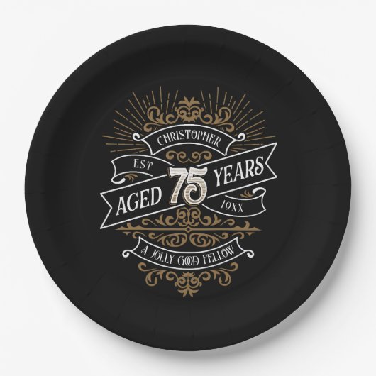 Mannen whisky 75ste verjaardag papieren bordje (Voorkant)