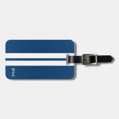 Mannen White Racing Stripes Midnight Blue Bagagelabel (Voorkant horizontaal)