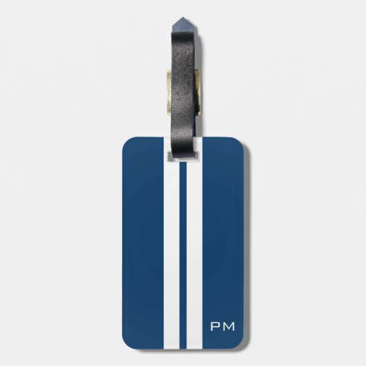 Mannen White Racing Stripes Midnight Blue Bagagelabel (Achterkant verticaal)