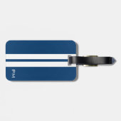 Mannen White Racing Stripes Midnight Blue Bagagelabel (Achterkant horizontaal)