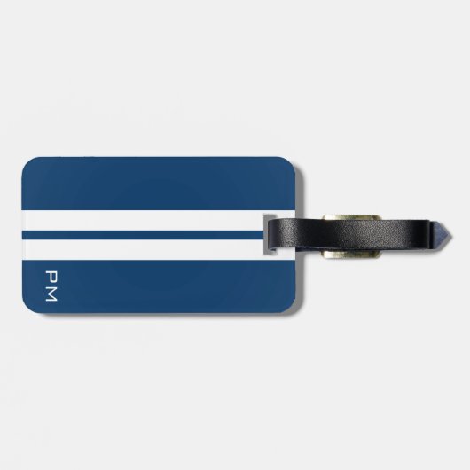 Mannen White Racing Stripes Midnight Blue Bagagelabel (Achterkant horizontaal)