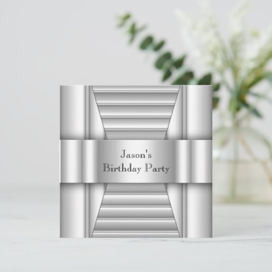 Mannen White Style Silver-verjaardagsfeestje Kaart (Staand voorkant)