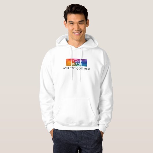 Mannen witte doek Voeg hier uw Afbeelding Logo tek Hoodie (Voorkant volledig)