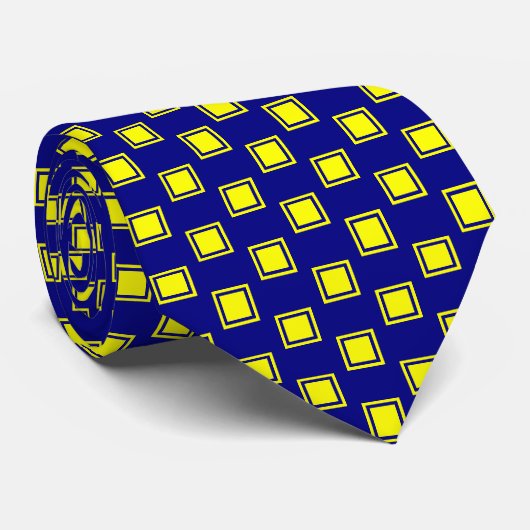 Mannen Yellow en Navy Blue Squares Pattern Stropda Stropdas (Opgerold)