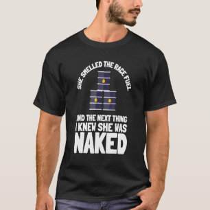 Mannen ze smolt de razonbrandstof en het volgende. t-shirt