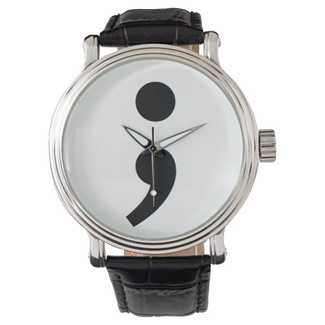 Mannen Zelfmoordpreventie Semicolon Watch Horloge (Voorkant)