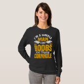 Mannen zijn gemakkelijk zitzak cornhole grap t-shirt (Voorkant volledig)