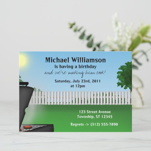 Mannen Zomer BBQ Birthday-uitnodigingen Kaart (Staand voorkant)