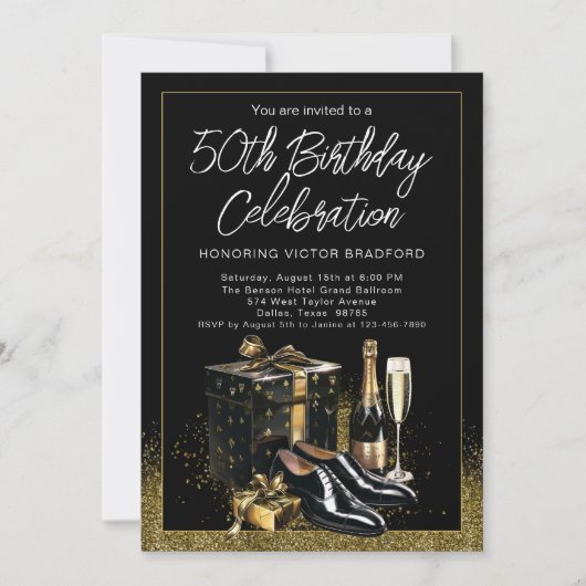 Mannen zwart goud verfijnde luxe verjaardag kaart (Voorkant)