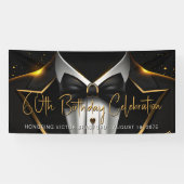 Mannen Zwart Goud Verjaardagsfeest Spandoek (Horizontaal)