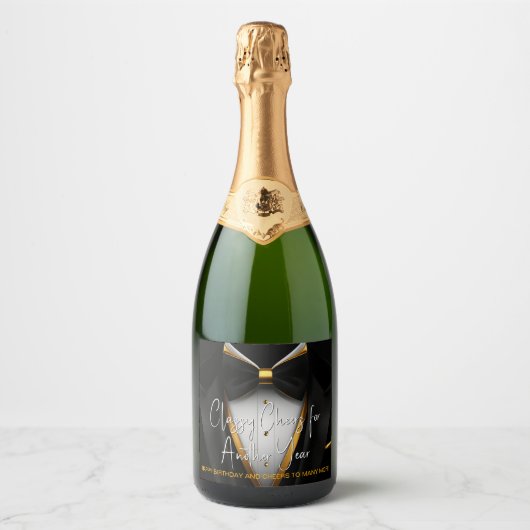 Mannen Zwart Gouden Tuxedo Champagne Label Sparkling Wijnetiket (Voorkant)