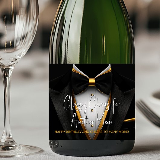 Mannen Zwart Gouden Tuxedo Champagne Label Sparkling Wijnetiket