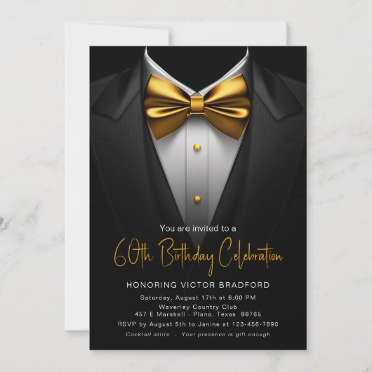 Mannen Zwart Gouden Tuxedo Elk nummer Verjaardag Kaart (Voorkant)