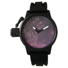 Mannen zwart rubberen riem horloge (Fireworks Desi