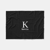 Mannen zwart-wit monogram en naam gepersonaliseerd fleece deken (Voorkant (Horizontaal))