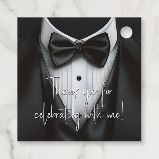 Mannen Zwart Wit Tuxedo Verjaardag Bedankjes Labels (Achterkant)