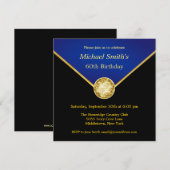 Mannen zwarte goudblauw Elegant Birthday-uitnodigi Kaart (Voorkant / Achterkant)