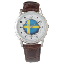 Mannen Zweden Vlag Klassiek Bruin Leder Horloge