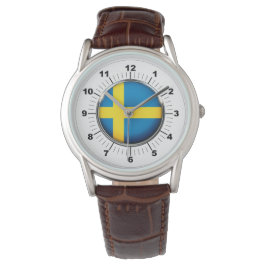 Mannen Zweden Vlag Klassiek Bruin Leder Horloge