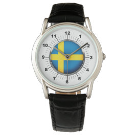 Mannen Zweden Vlag Kroon Zwart Lederen Riem Horlog Horloge