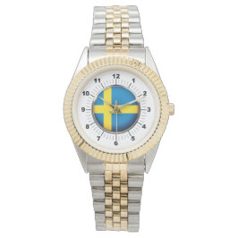 Mannen Zweden Vlag Two-Tone Armband Watch Horloge