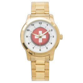 Mannen Zwitserland Vlag Oversized Gold Watch Horloge